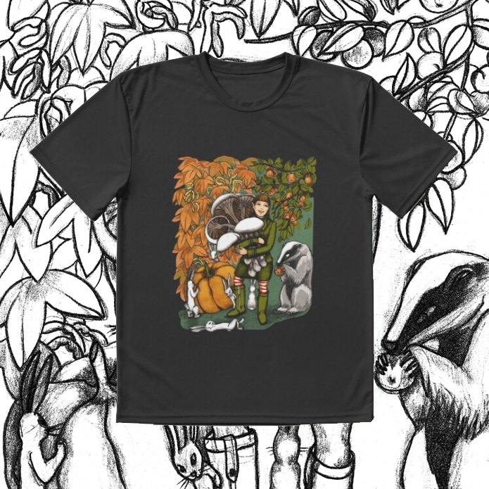 harvest scene with elf, badger and rabbits illustration andrea leonelli
