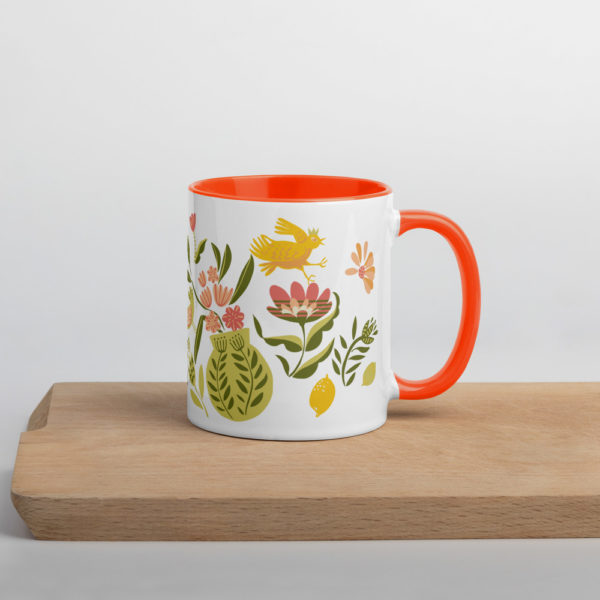 Mug céramique à intérieur orange (posé anse à droite) "cheerful and juicy summer time" - Andréa Leonelli
