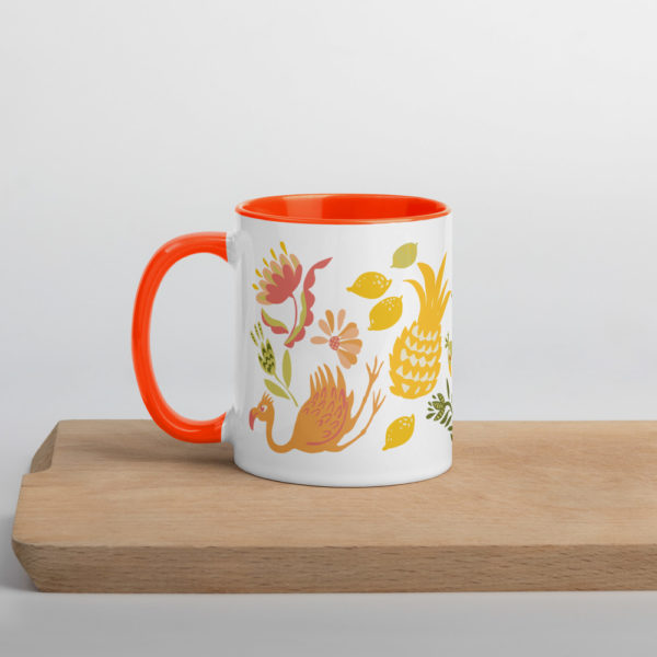 Mug céramique à intérieur orange (posé anse à gauche) "cheerful and juicy summer time" - Andréa Leonelli