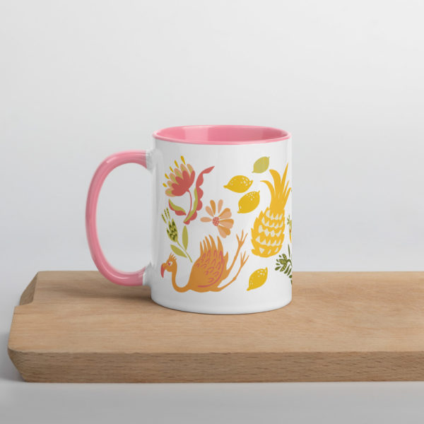 Mug céramique à intérieur rose (posé anse à gauche)) "cheerful and juicy summer time" - Andréa Leonelli
