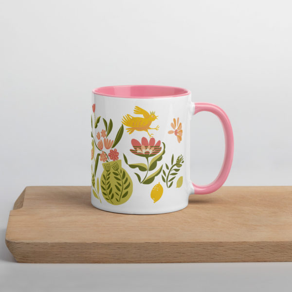 Mug céramique à intérieur rose (posé) "cheerful and juicy summer time" - Andréa Leonelli