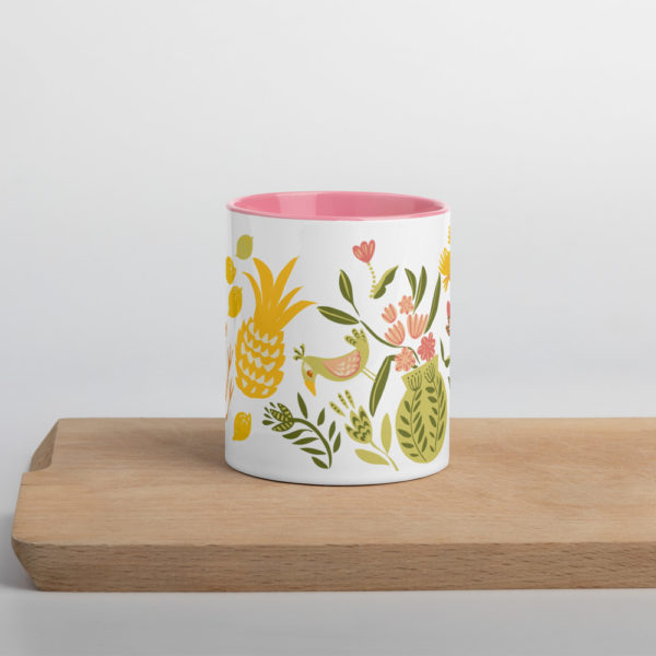 Mug céramique à intérieur rose vue recto "cheerful and juicy summer time" - Andréa Leonelli