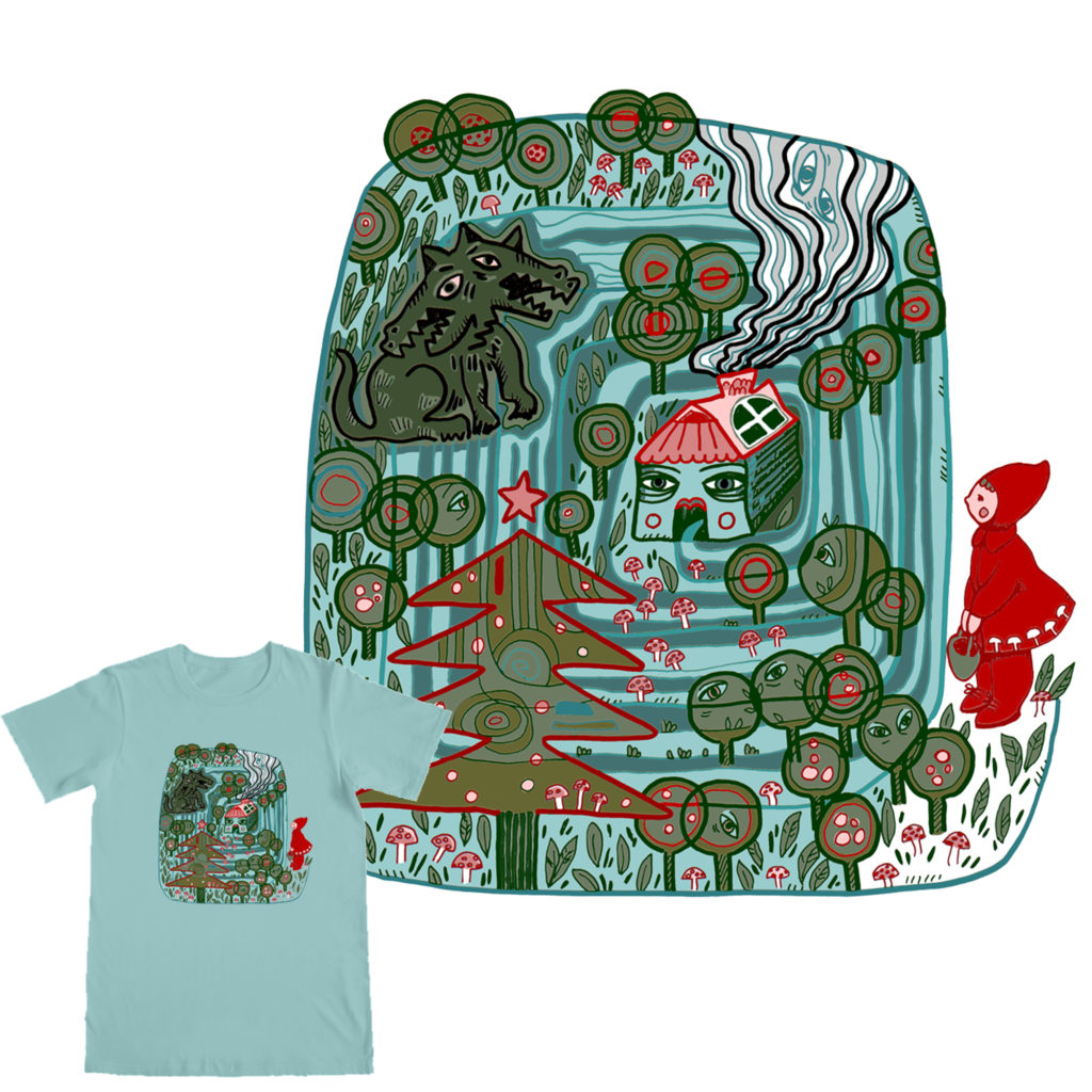 illustration thème "petit chaperon rouge" et impression sur t-shirt