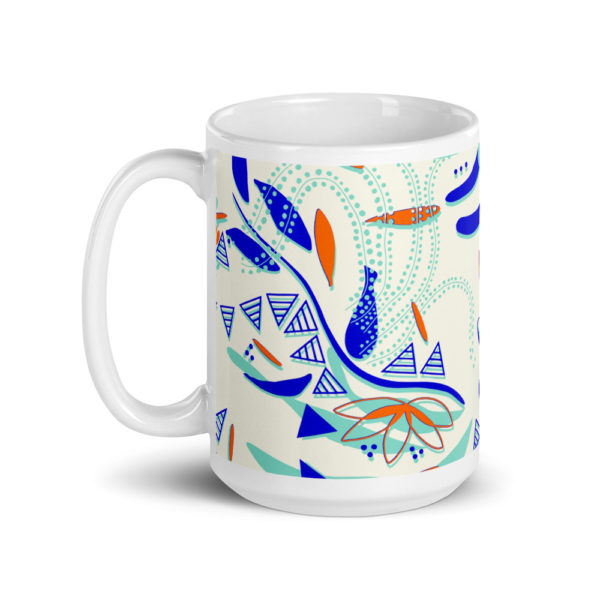 grand mug impression panoramique monde aquatique bleu et orange avec tortue, Andrea Leonelli