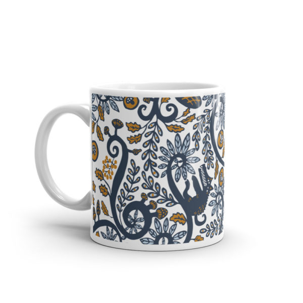 Mug 330ml, imprimé inspiré du kirigami, motif chaperon rouge dans la forêt, tons bleus sur fond blanc, Andrea Leonelli