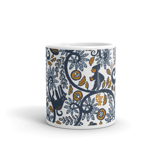 Mug 330ml, imprimé inspiré du kirigami, motif chaperon rouge et loup, tons bleus sur fond blanc, Andrea Leonelli