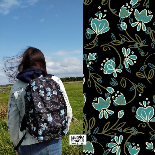 Black floral backpack - pattern Andrea Leonelli